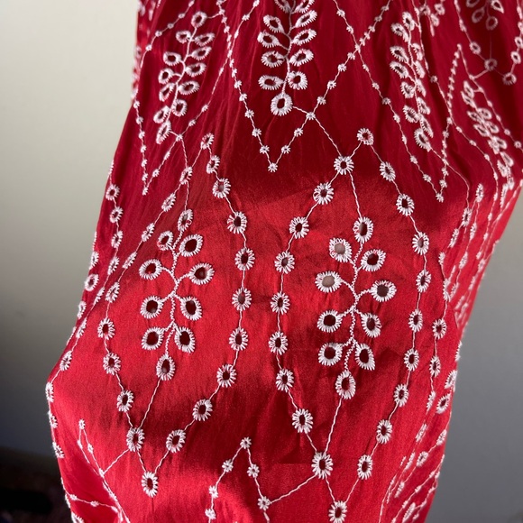 Zara Cotton Eyelet Ruffle Midi Statement Dress in Red Size Large - Picture 11 of 12